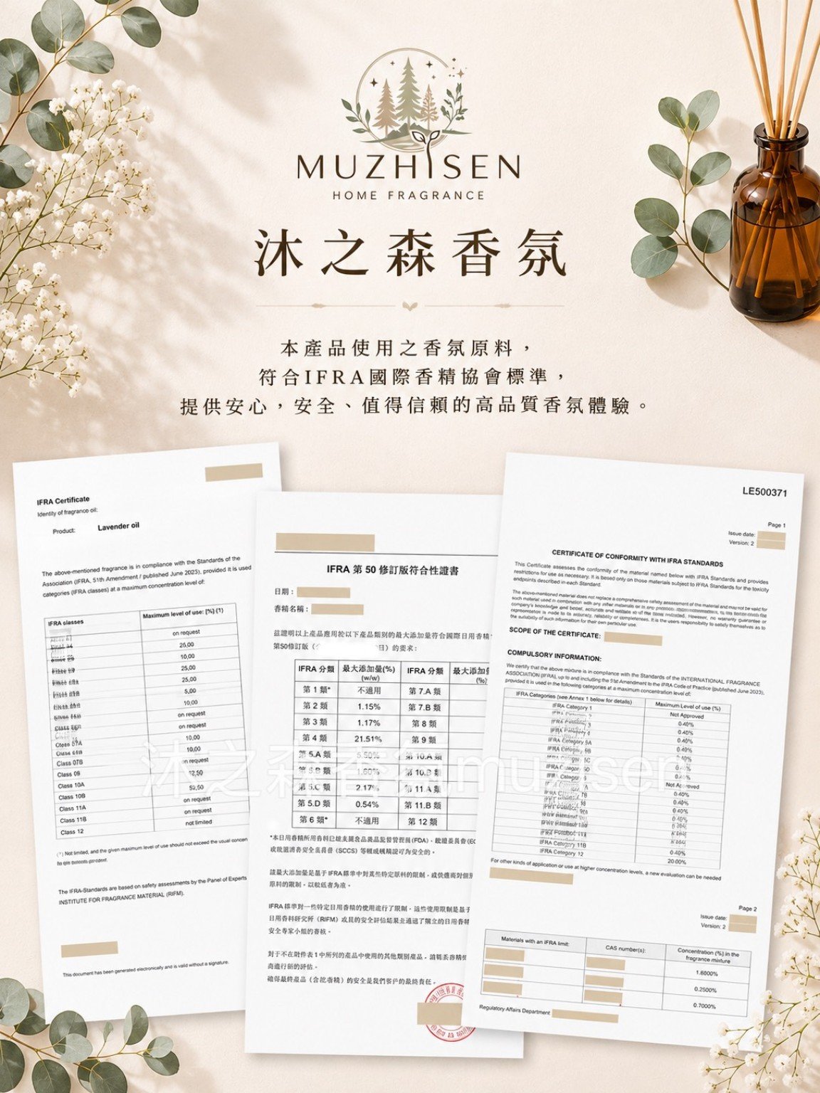 MUZHISEN 香氛原料 IFRA 合規資料示意圖